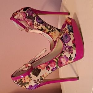 Pink floral platform heel